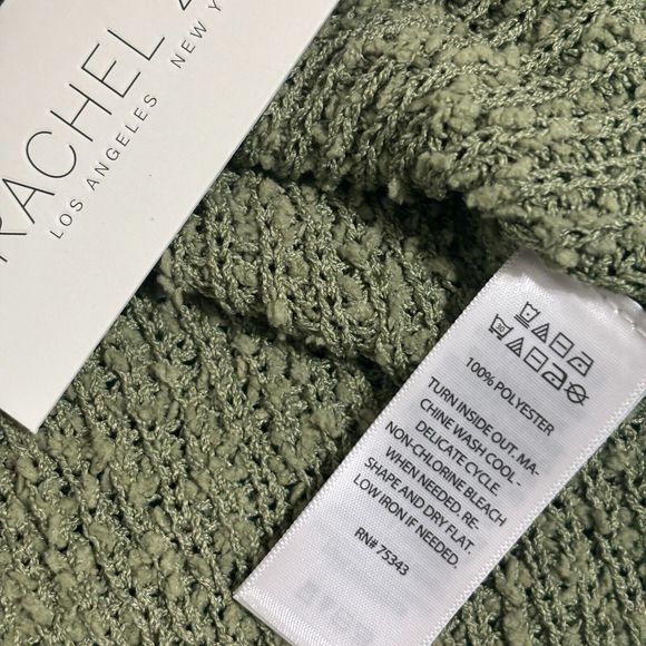 Rachel Zoe Nubby V-Neck Sweater Sz L Green Relaxed Fit Reverse Seam - Picture 7 of 7